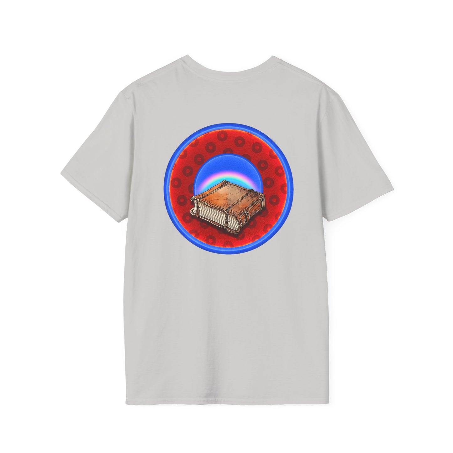Classic Donut Tee - Unisex Soft-Style - "Read the F'ing Donut Book" - paradoxical widemouthed red/blue donut - variant 2