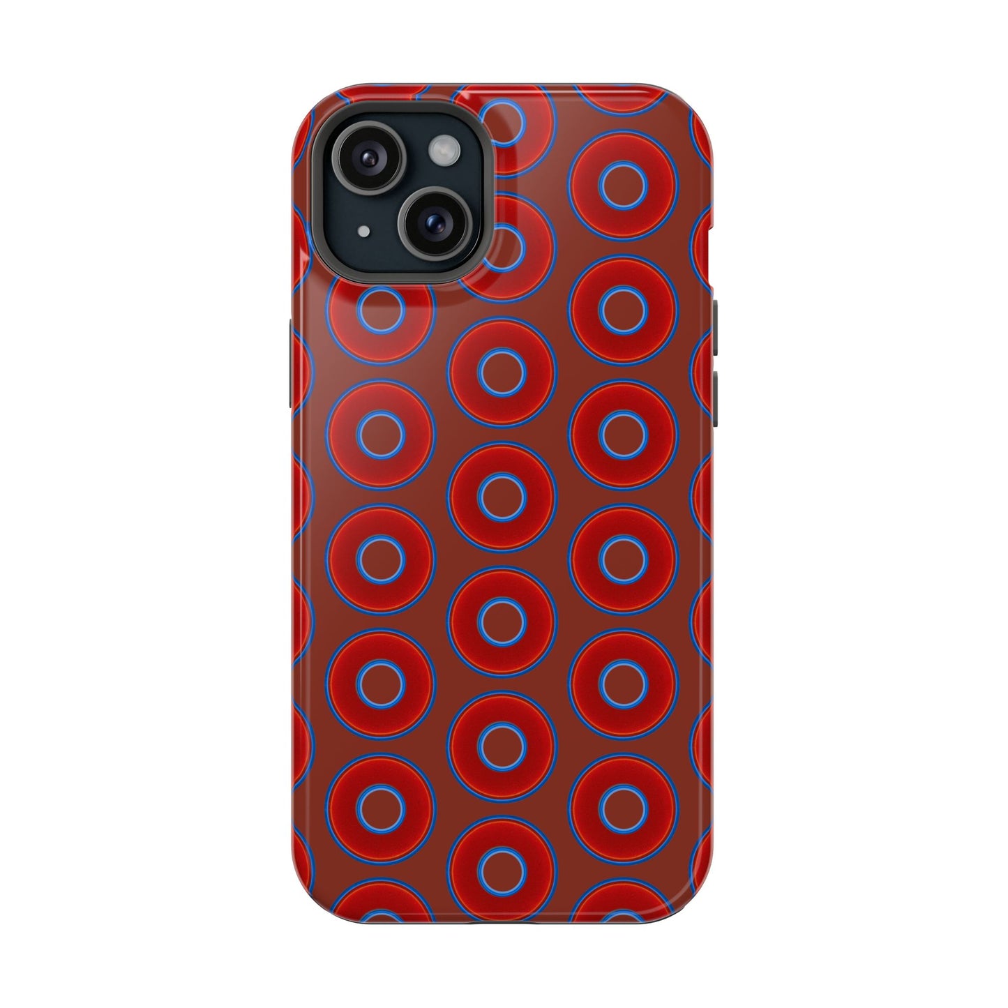 Impact-Resistant Lumpy Donut Case - red vivid donut print w/burnt umber background