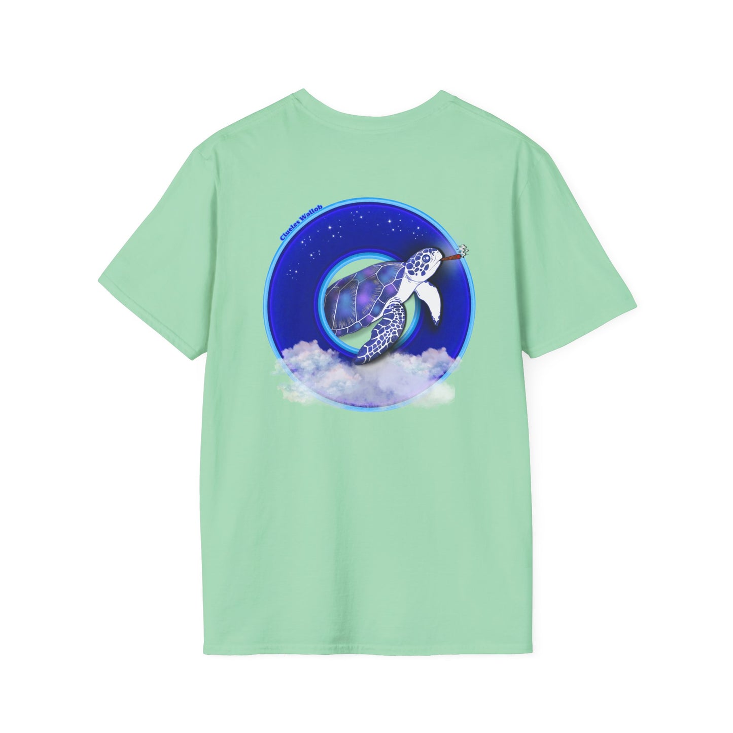 Classic Donut Tee - Unisex Soft-Style - "Clueless Wallob's Donuts" - vivid blue sky donut