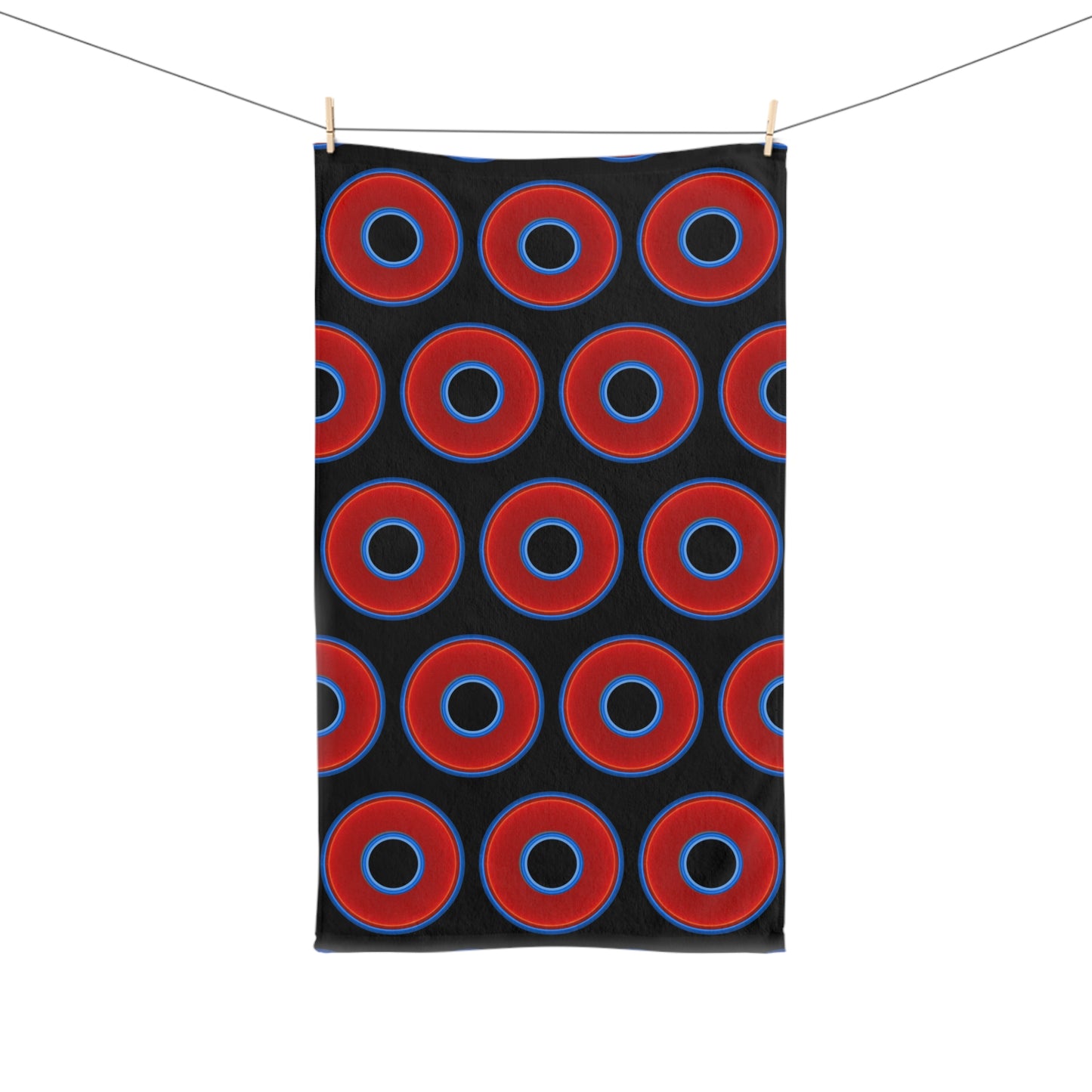 Lumpy Kitchen/Hand Towels - vivid red donuts w/black background
