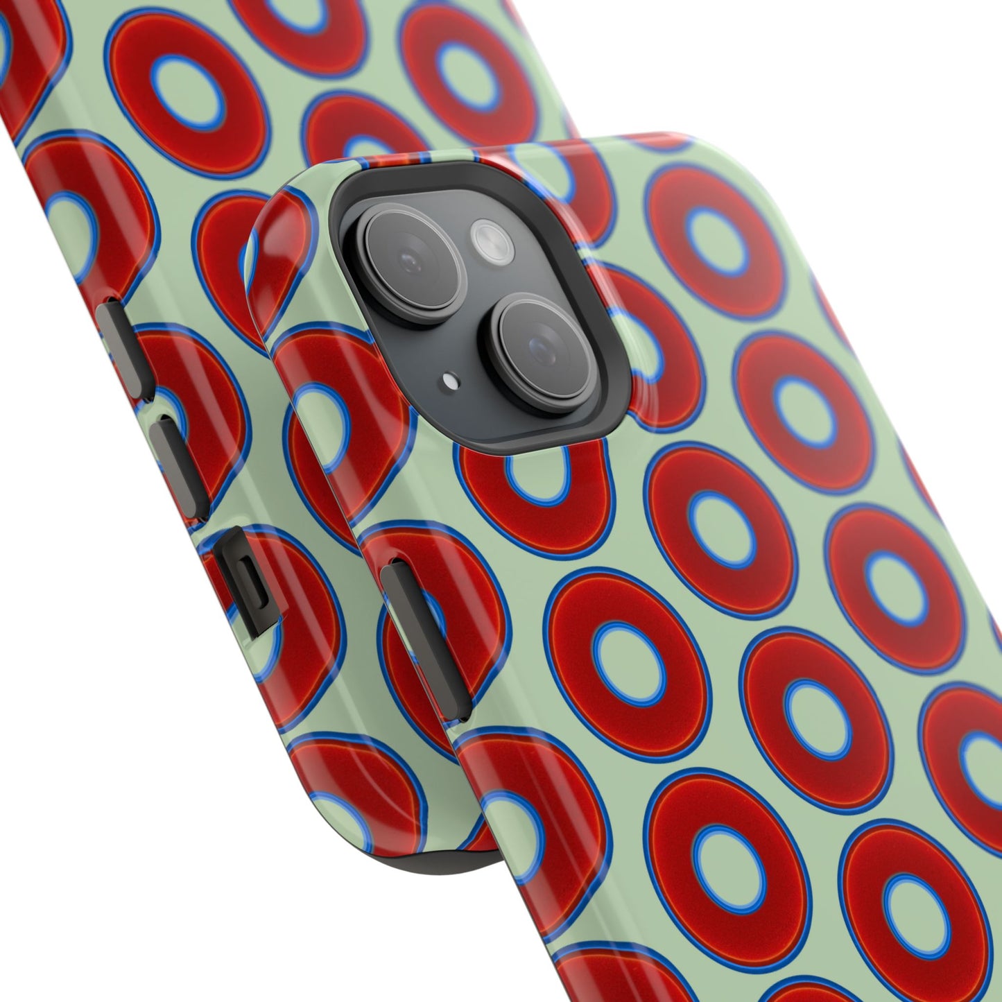 Magnetic Tough Donut Case - red vivid donut print w/seafoam green background