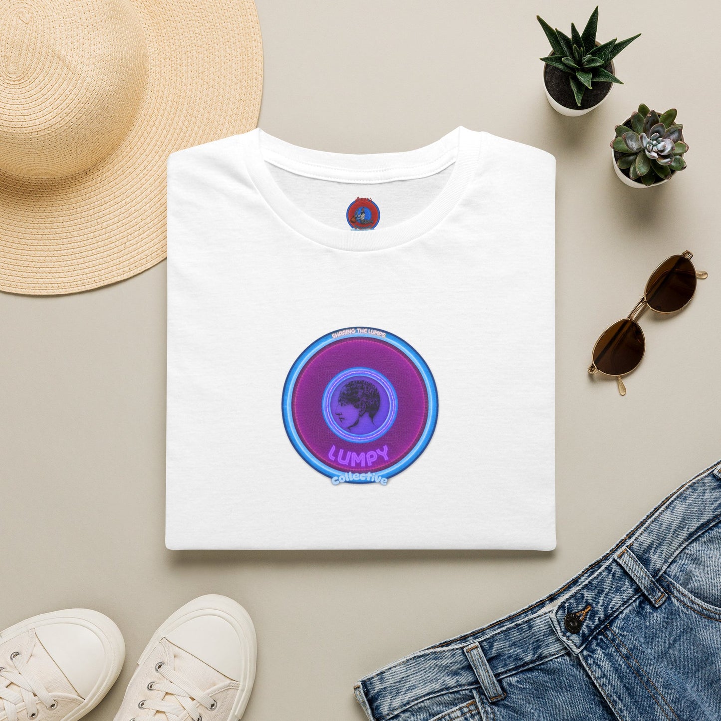 Classic Donut Tee - Unisex Soft-Style - "Lumpy Collective Donut" - rustic purple/light blue lumpy donut - variant 2