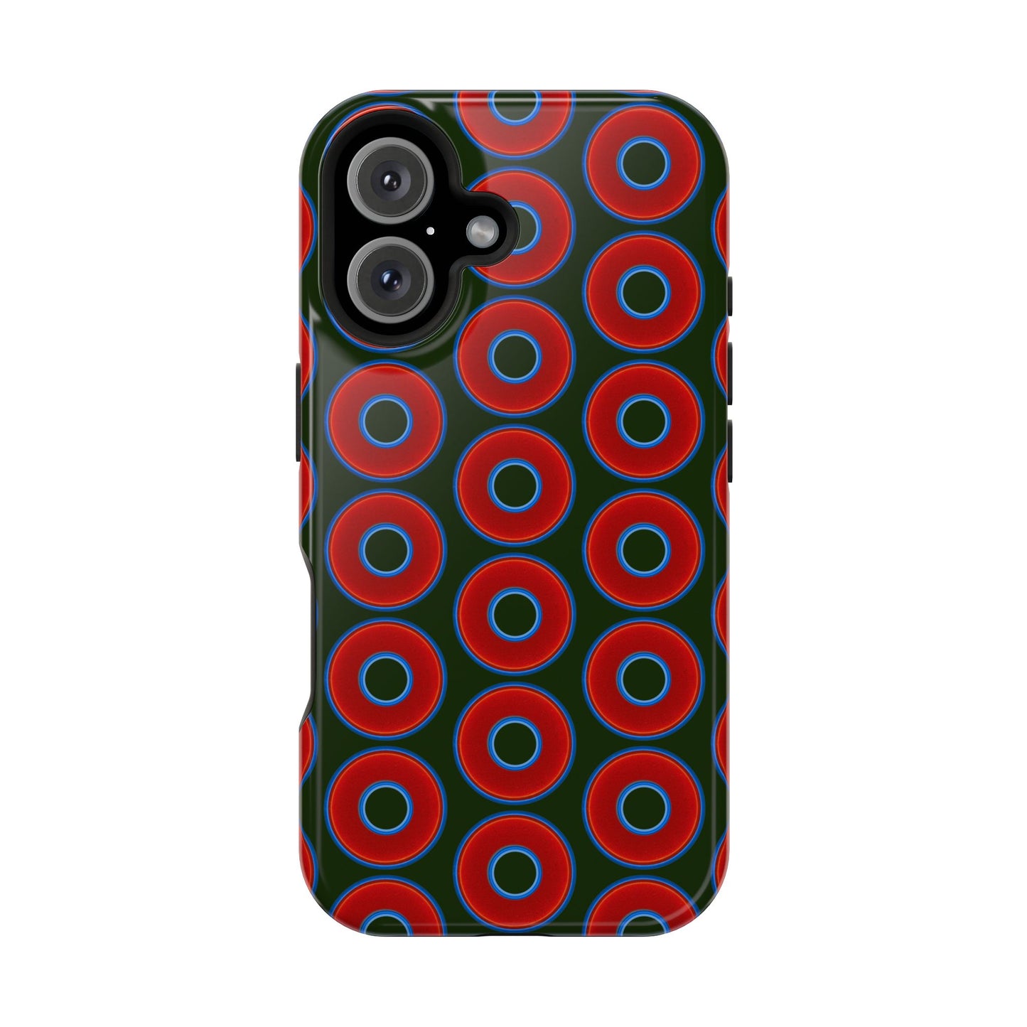 Magnetic Tough Donut Case - red vivid donut print w/deep forest green background