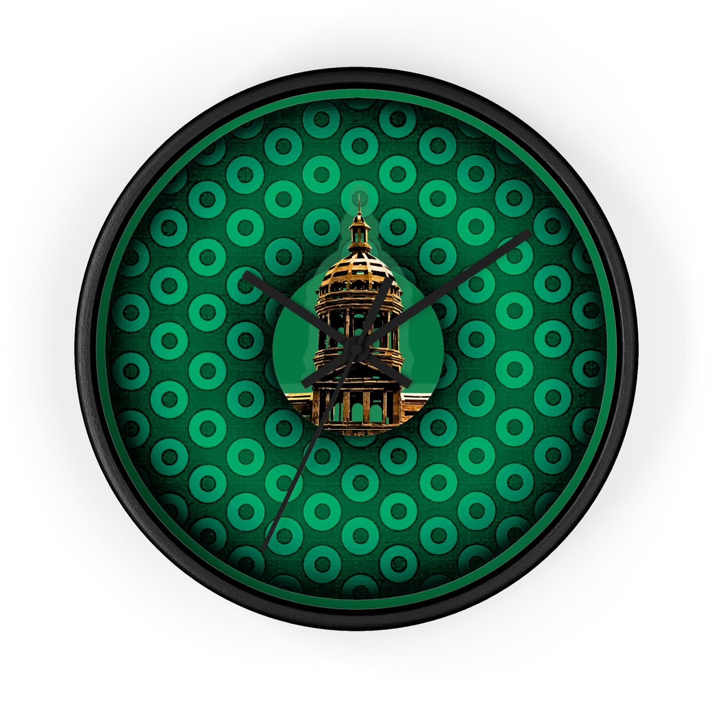 Lumpy Wall Clock - "Save the Mondegreen City Hall Clock Tower" - green/green paradoxical donut w/green background