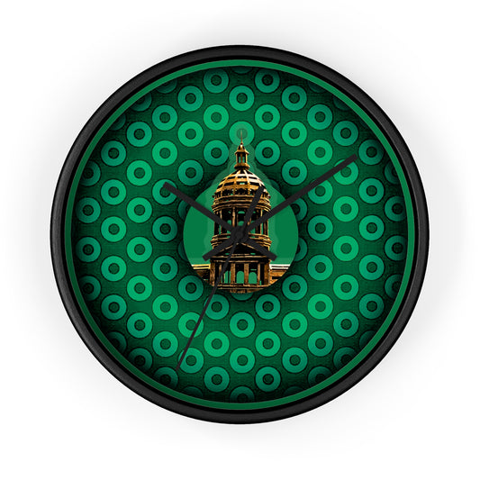 Lumpy Wall Clock - "Save the Mondegreen City Hall Clock Tower" - green/green paradoxical donut w/green background