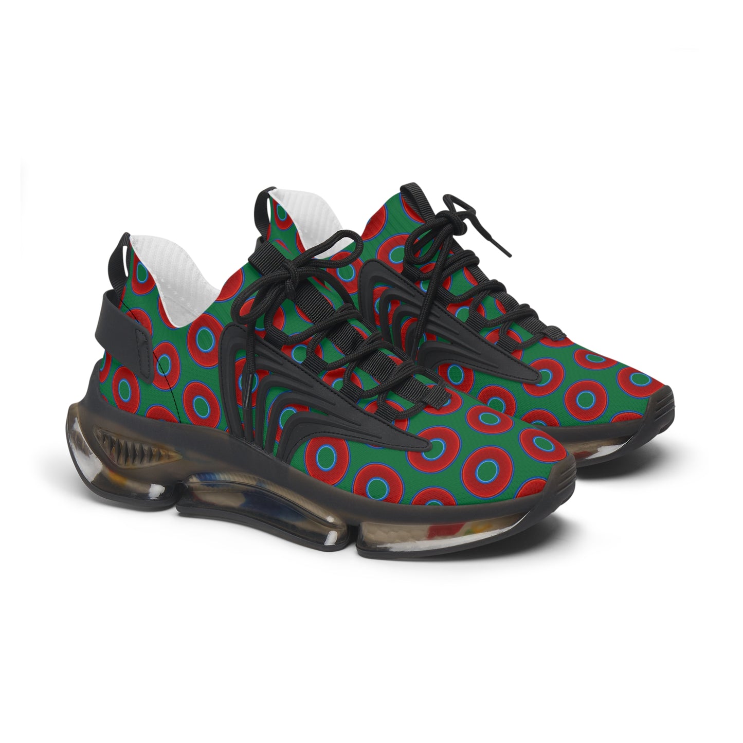 Women's Donut Kicks - red vivid donut print w/green background