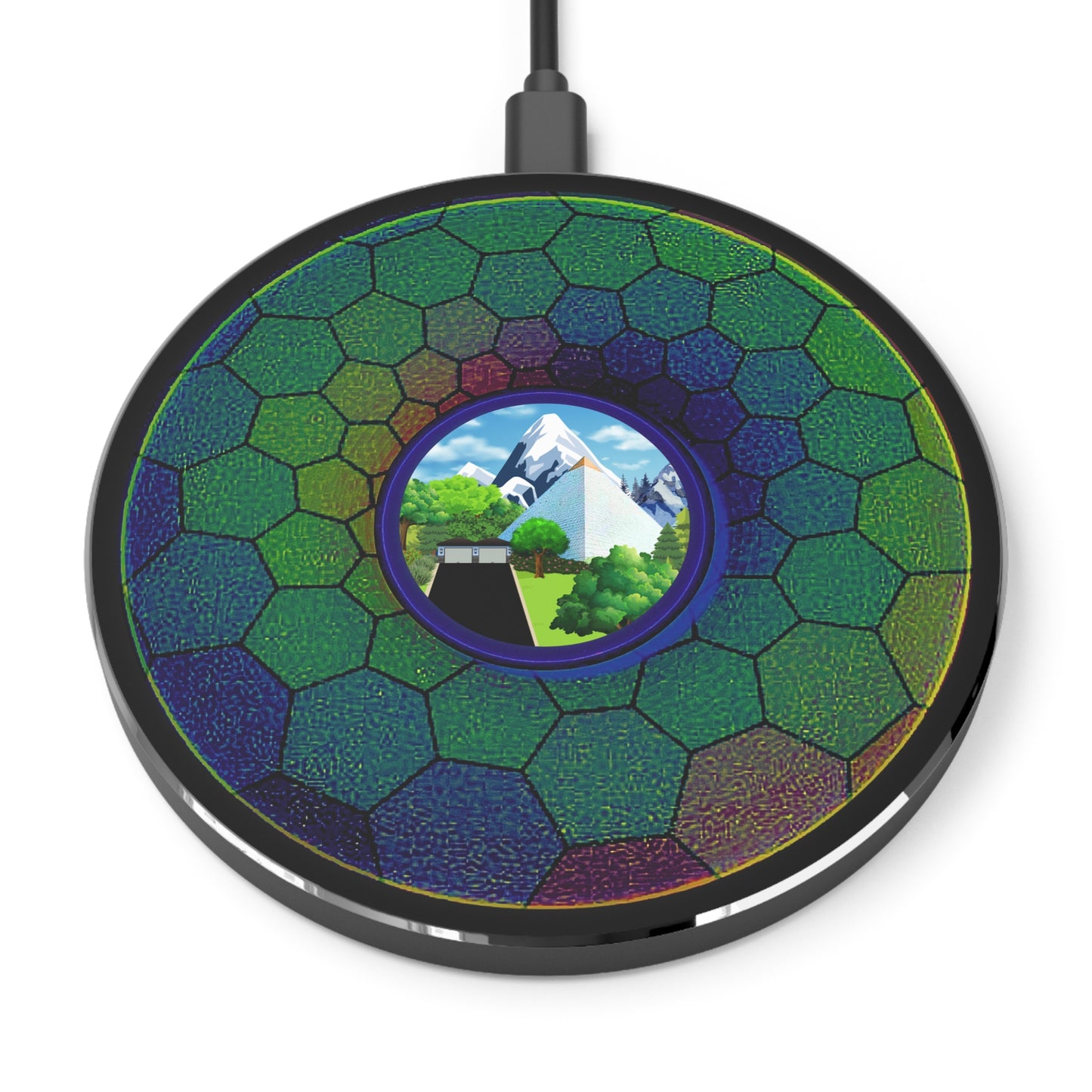 The Flow - Wireless Lumpy Donut Chargers - "Mansions of South Park Wireless Charger" - green hexadonut w/black background - variant 1