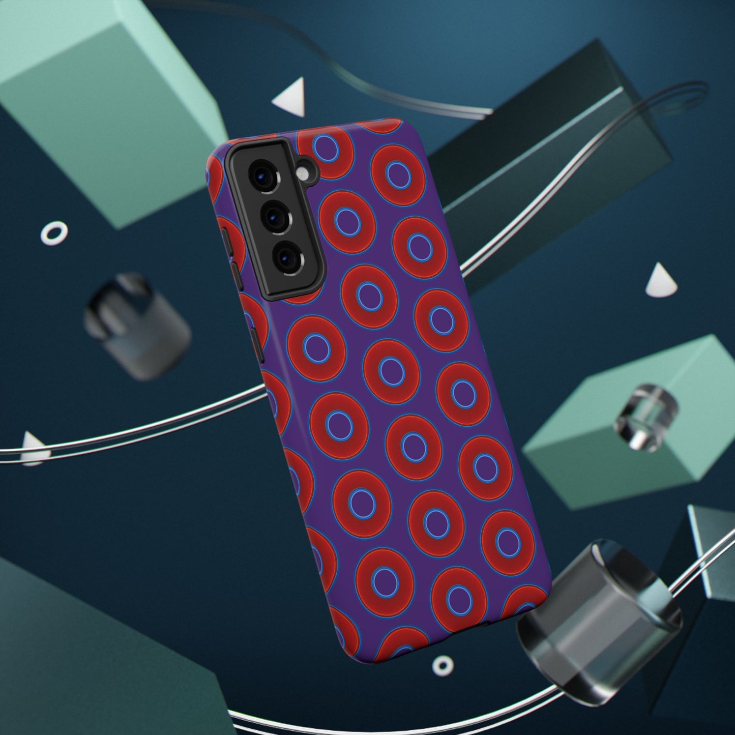 Impact-Resistant Lumpy Donut Case - red vivid donut print w/dark purple background
