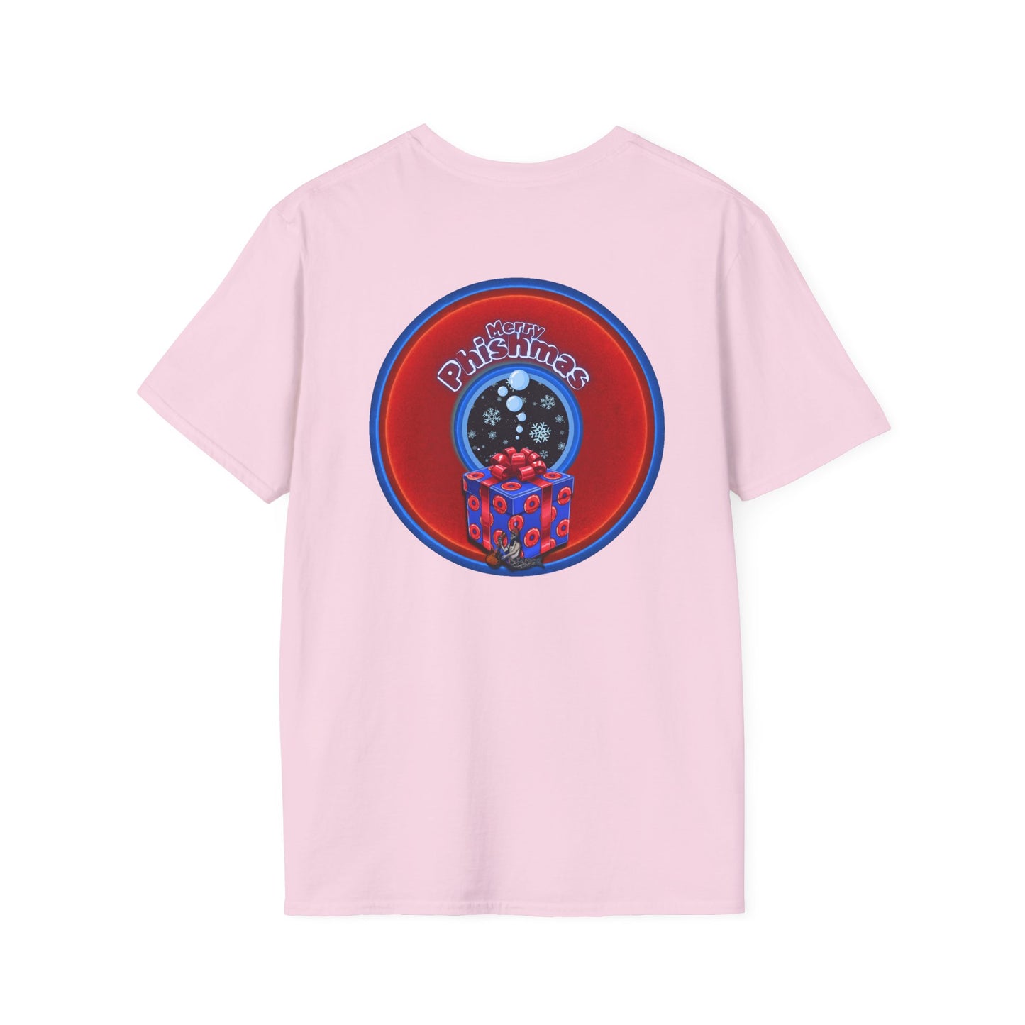 Classic Donut Tee - Unisex Soft-Style - "Phishmas Caroler's Tee " - vivid red/blue donut - variant 4