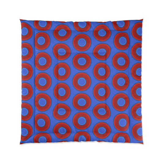 The Very Lumpy Comforter - vivid red donuts w/royal blue background