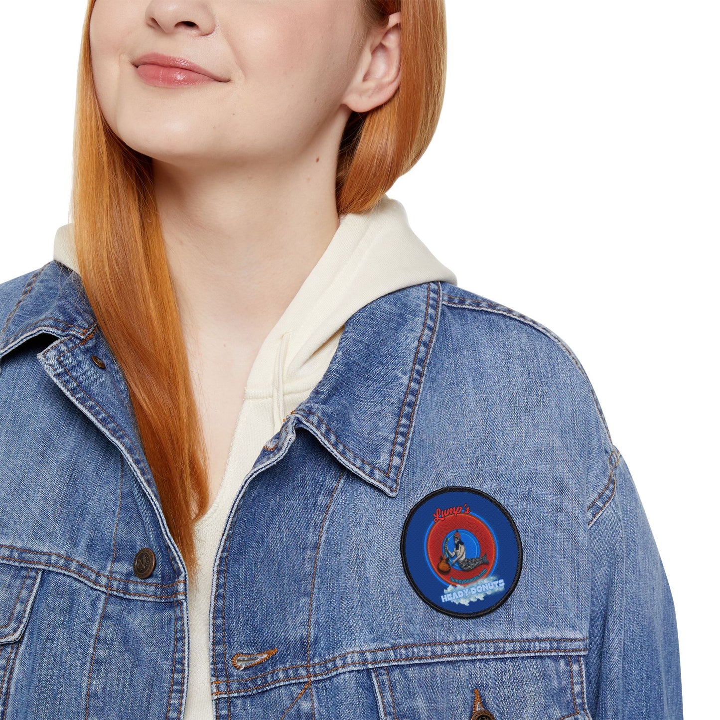 Iron-On Donut Patch - "Lump's Heady Donuts Logo" - red vivid record donut - variant 1