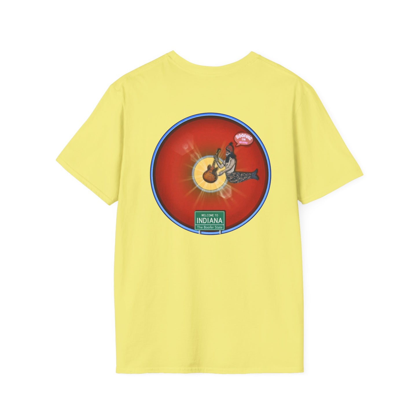 Classic Donut Tee - Unisex Soft-Style - "Indiana is for Boofers" - vivid red/blue plumpy donut - variant 2 - w/sun drop