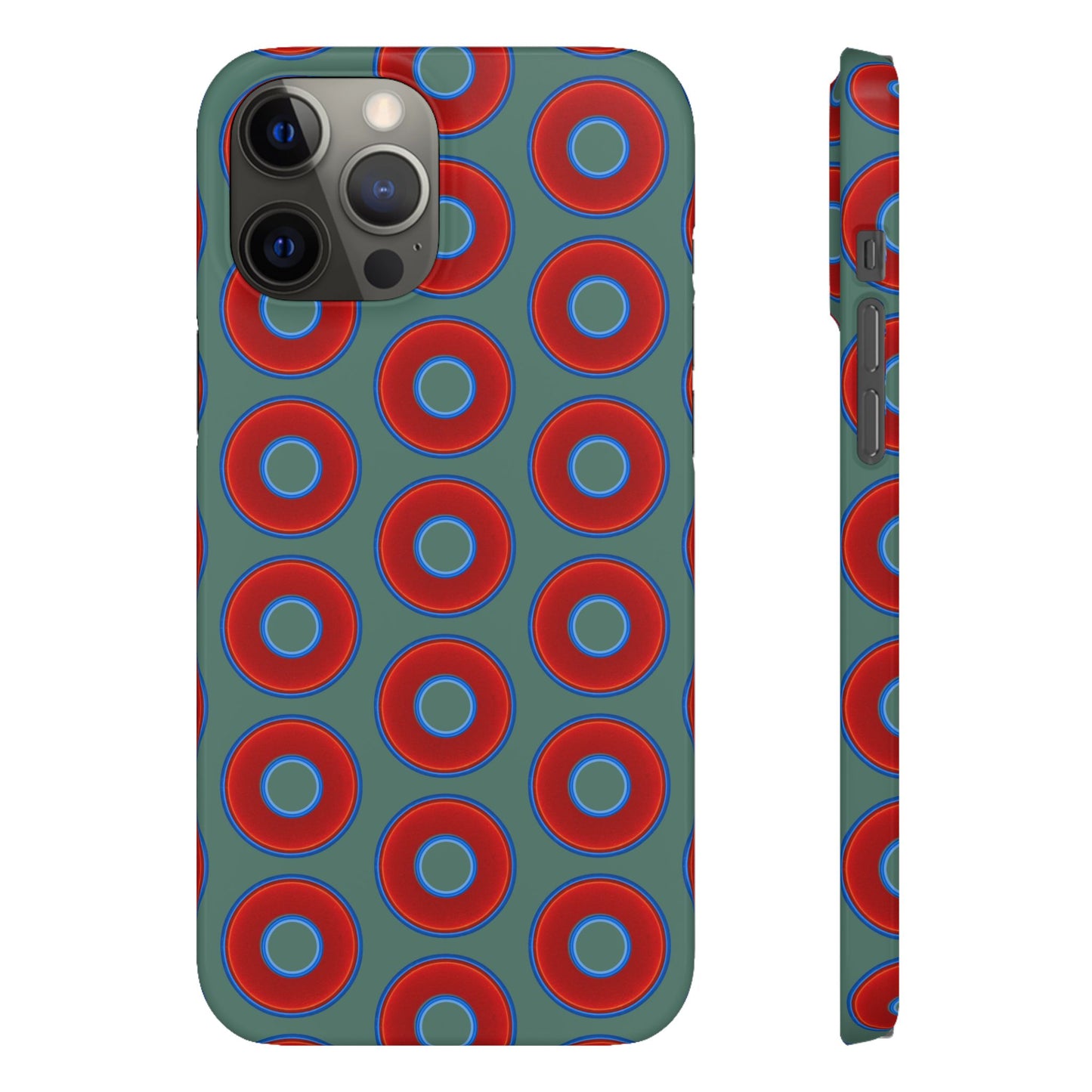 Lumpy Donut Snap Case - red vivid donut print w/Fenway green background