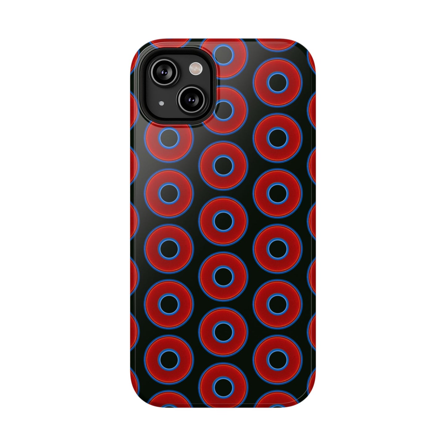 Impact-Resistant Lumpy Donut Case - red vivid donut print w/midnight moss background