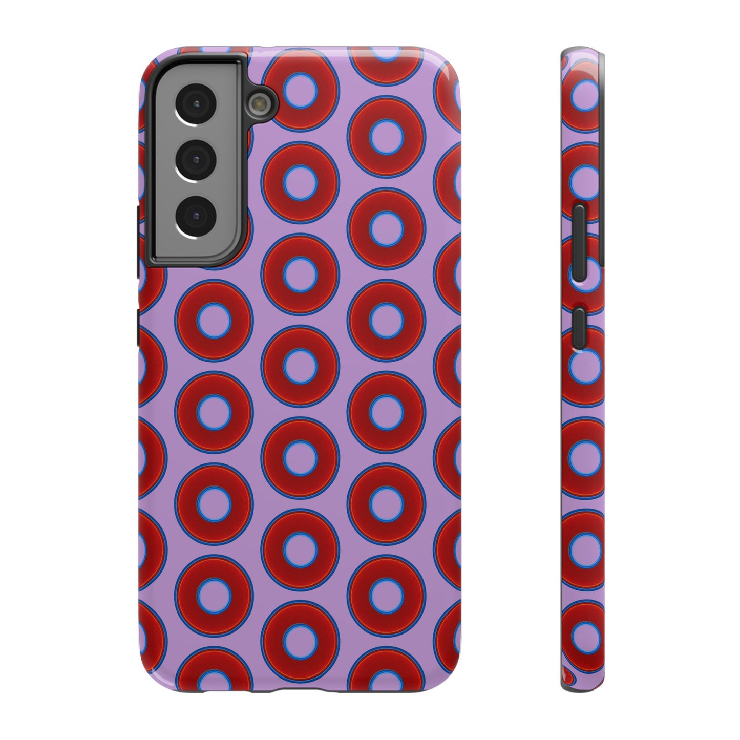 Impact-Resistant Lumpy Donut Case - red vivid donut print w/wisteria purple background