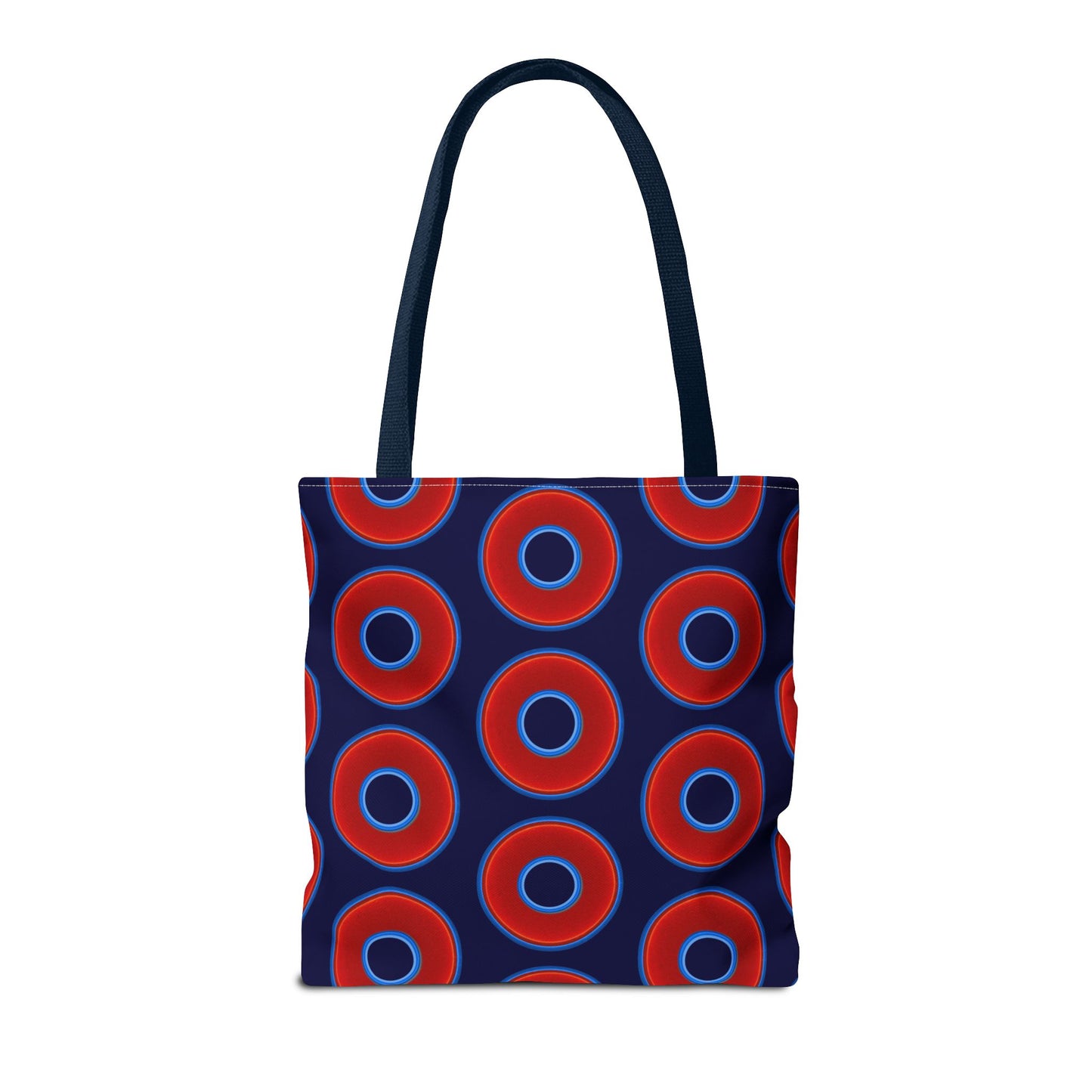 Lumpy Beach/Tote Bag - red vivid donuts w/midnight blue background