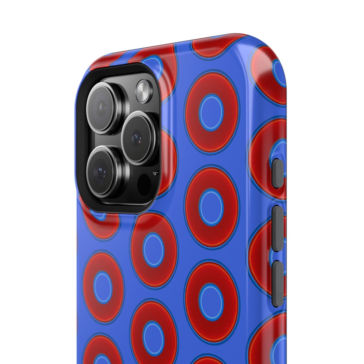 Impact-Resistant Lumpy Donut Case - red vivid donut print w/royal blue background