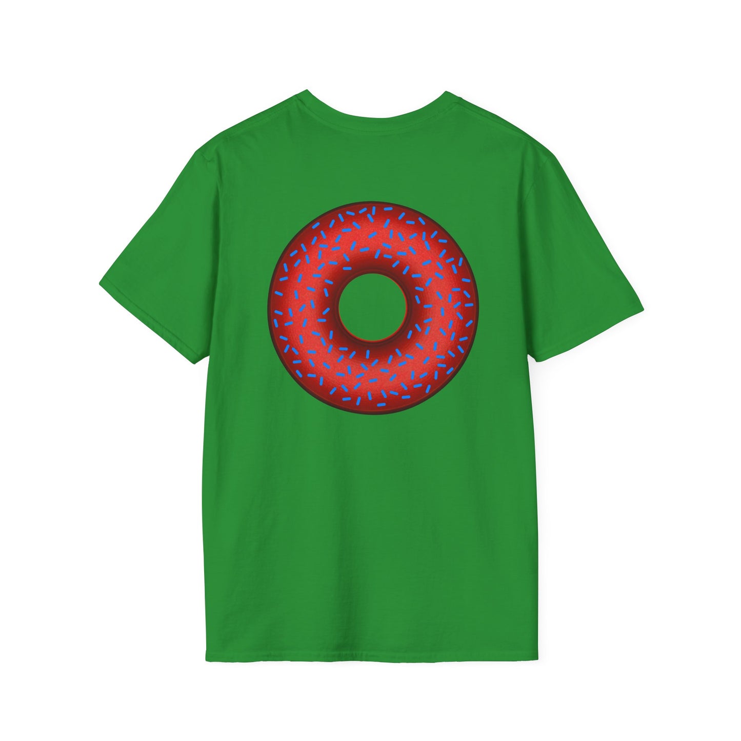 Classic Donut Tee - Unisex Soft-Style - "Plain Plump Donut w/" - plump red donut w/blue sprinkles
