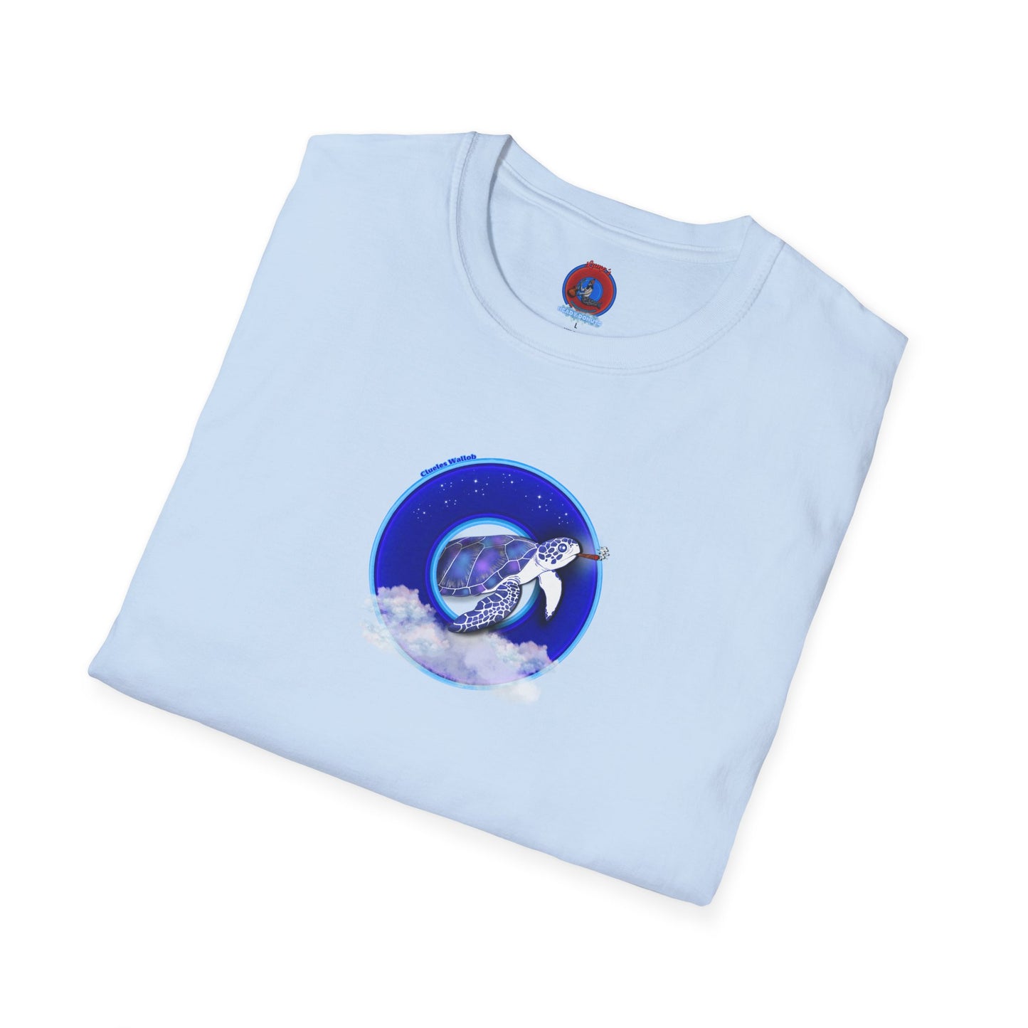 Classic Donut Tee - Unisex Soft-Style - "Clueless Wallob's Donuts" - vivid blue sky donut