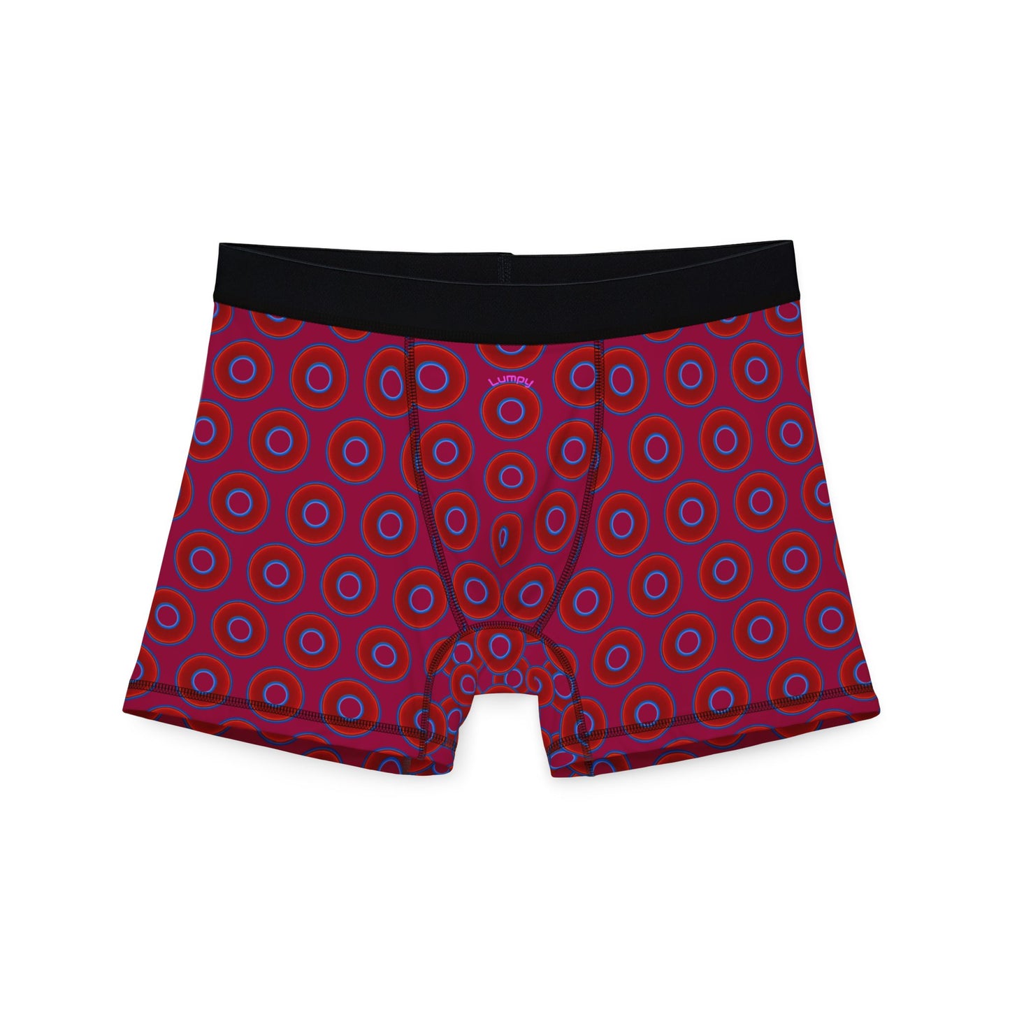 Men's Donut Boxers - red vivid donuts w/dark magenta background