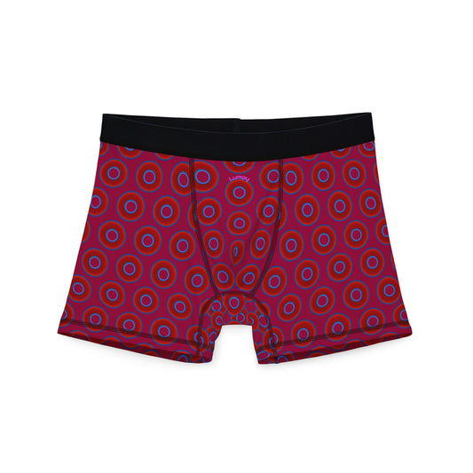 Men's Donut Boxers - red vivid donuts w/dark magenta background
