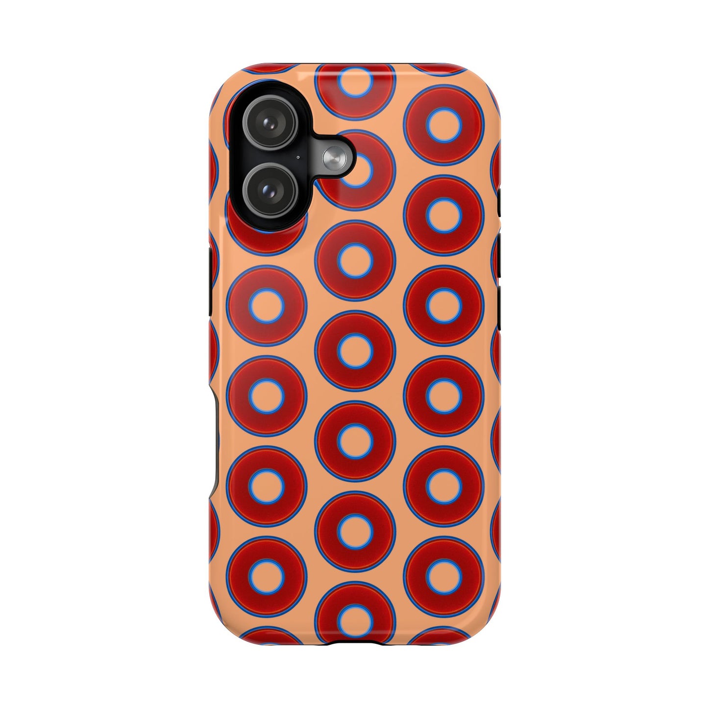 Impact-Resistant Lumpy Donut Case - red vivid donut print w/peach background