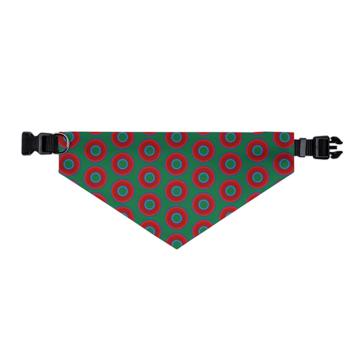 Lumpy Bandana Pet Collar - vivid red donuts w/green background