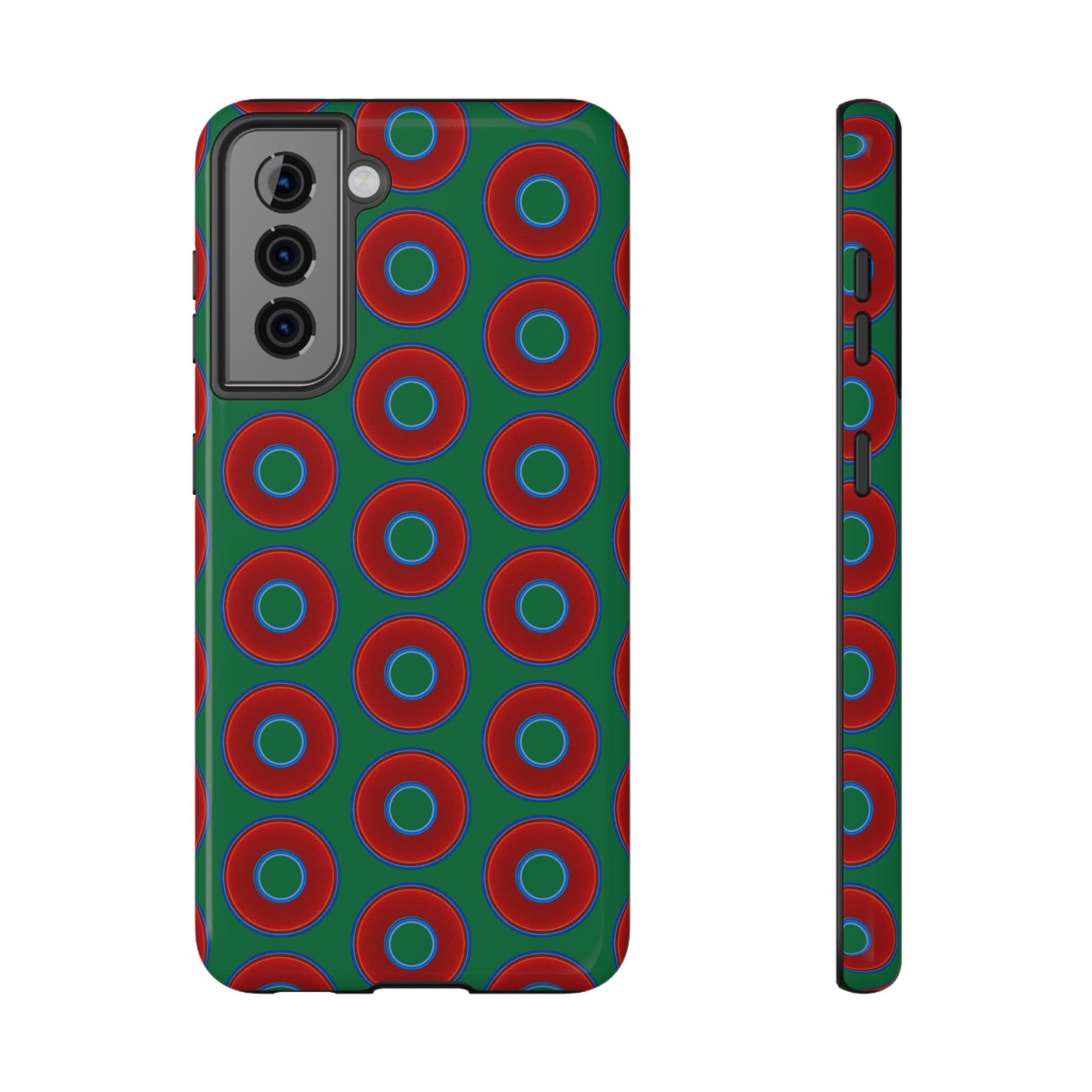 Impact-Resistant Lumpy Donut Case - red vivid donut print w/green background