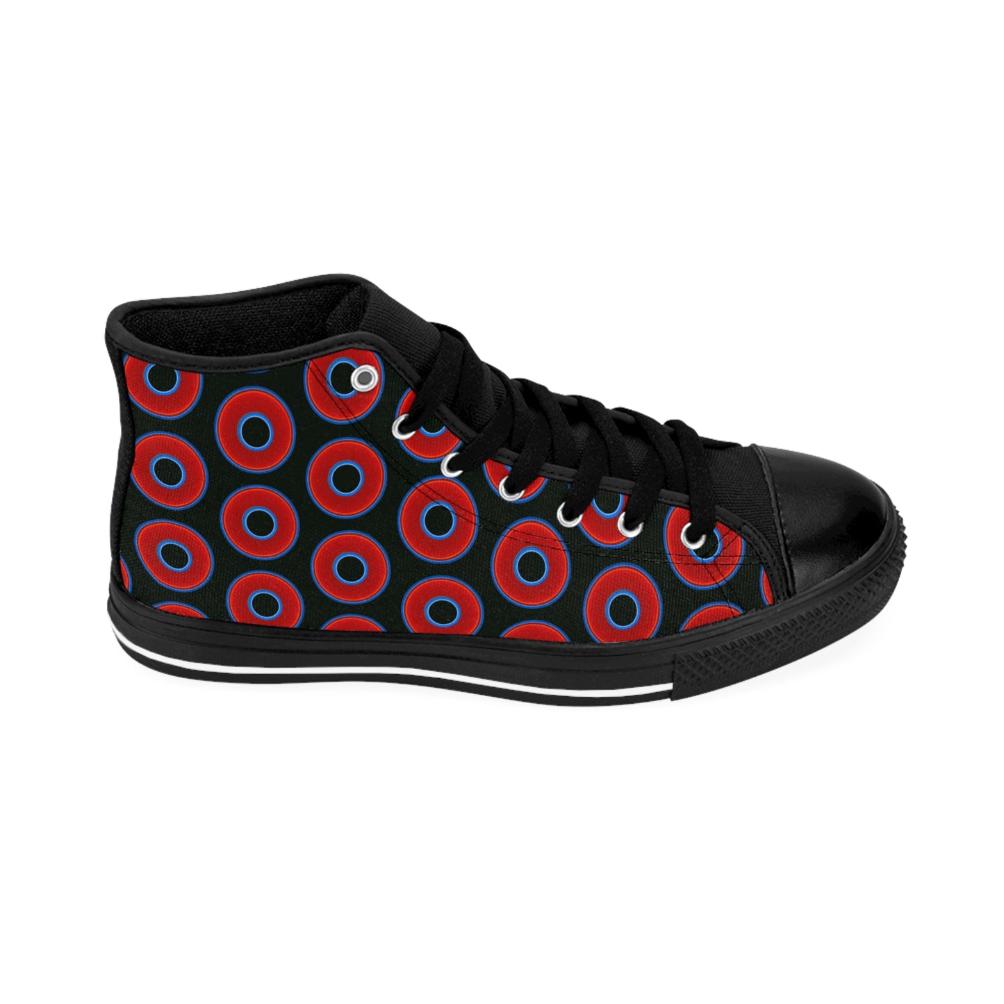 Men's Cushiony Convectors - High Tops - red vivid donuts w/midnight moss green background