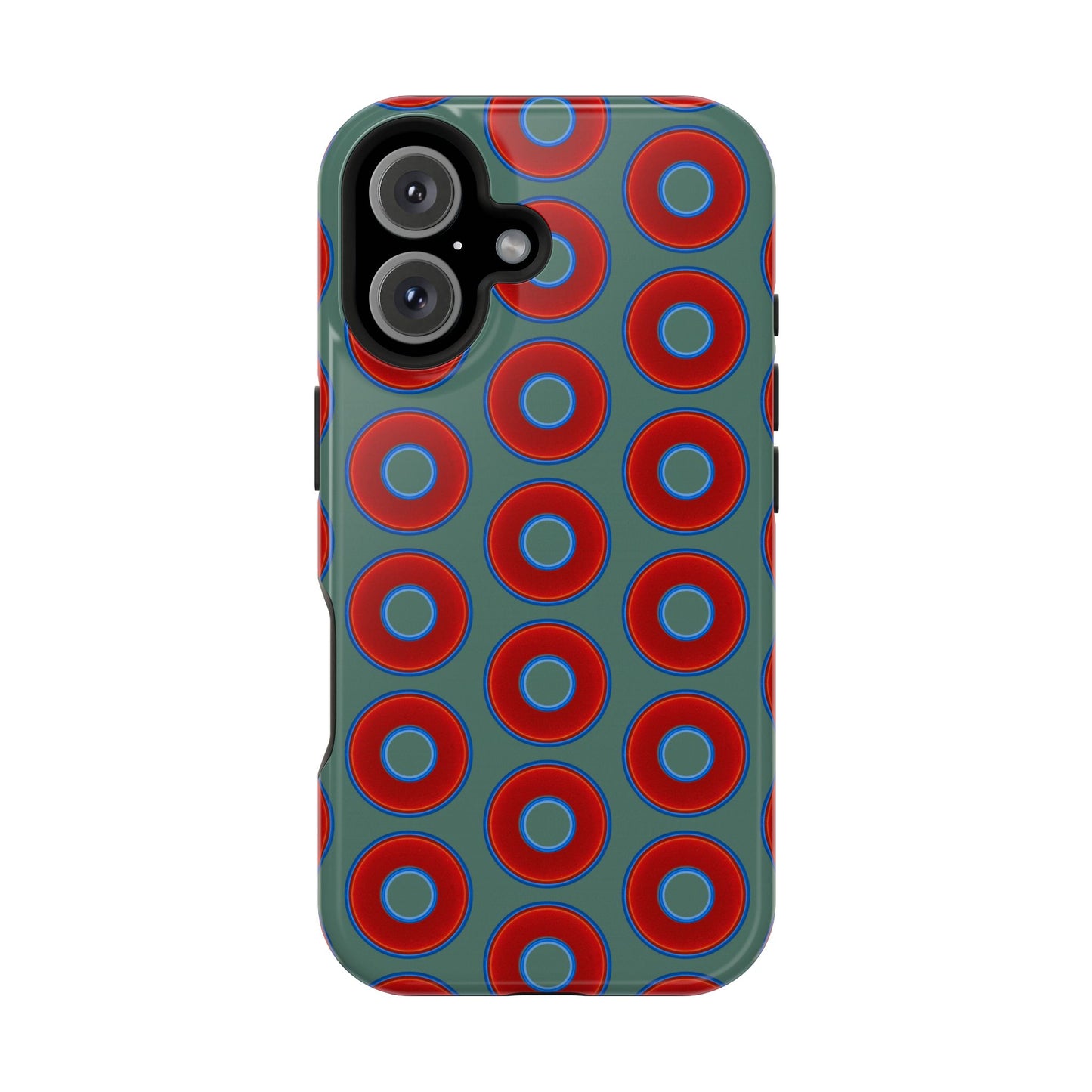 Impact-Resistant Lumpy Donut Case - red vivid donut print w/Fenway green background