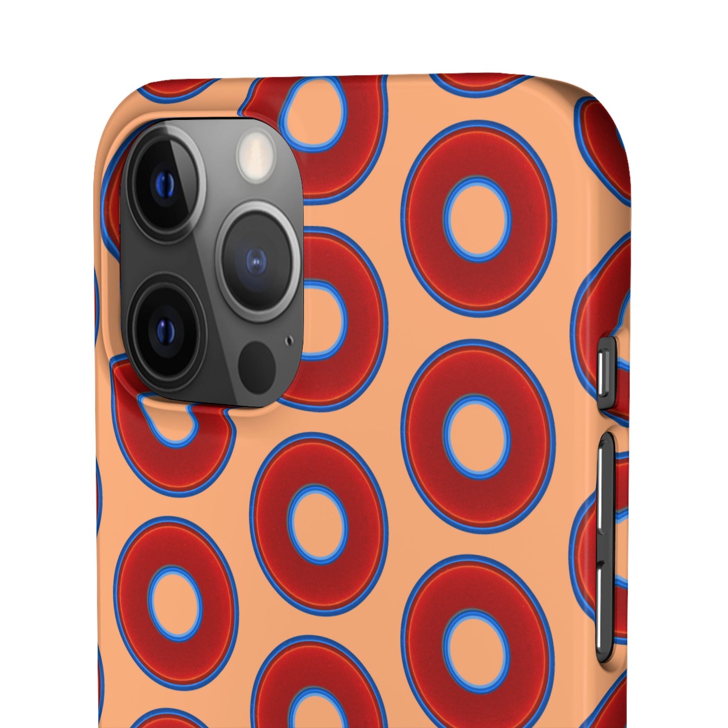 Lumpy Donut Snap Case - red vivid donut print w/peach background