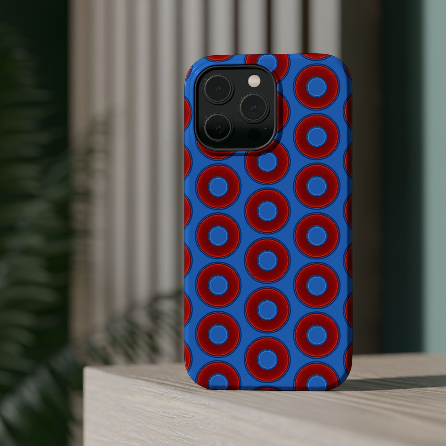 Magnetic Tough Donut Case - red vivid donut print w/light royal blue background