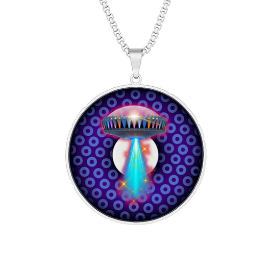 Lump's Heady Donut Necklace - 1" x 1" Stainless Steel Pendant - "They Serve Donut Pendants on the Mothership Now" - dark purple/light purple paradox donut - variant 4