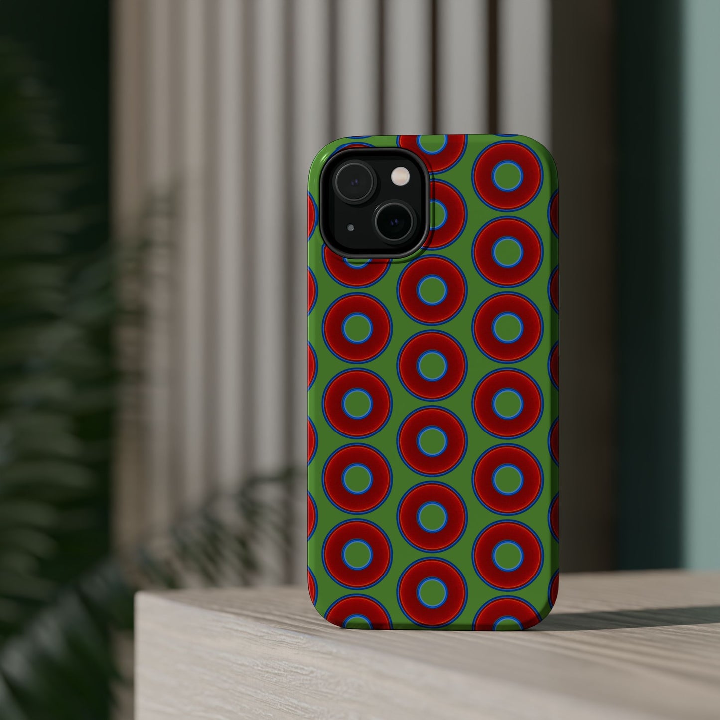 Magnetic Tough Donut Case - red vivid donut print w/light green background