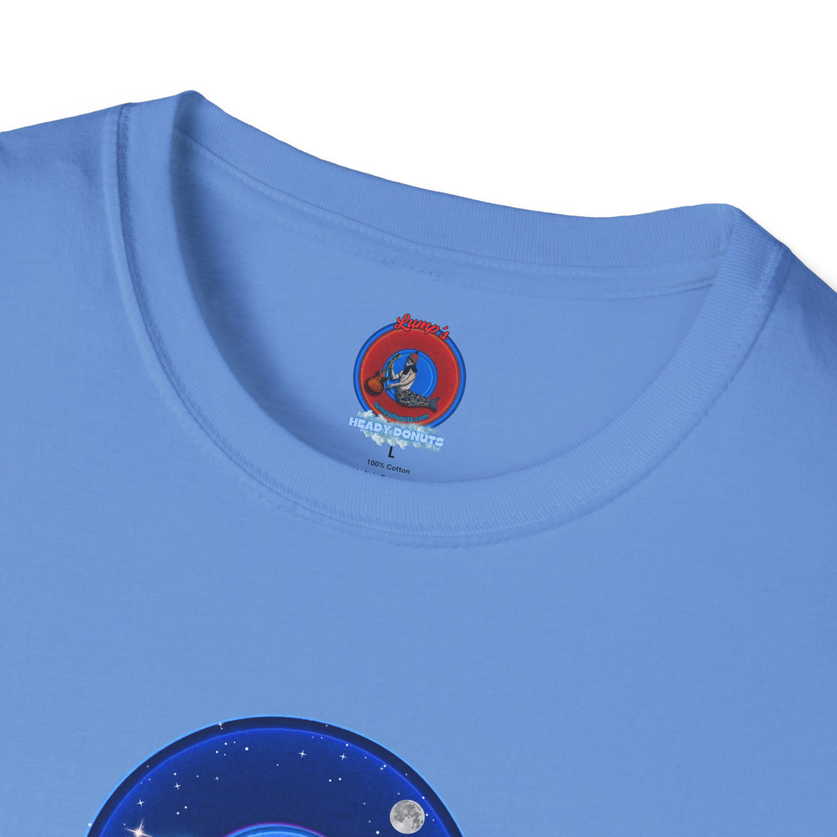 Classic Donut Tee - Unisex Soft-Style - "The Hopeful Waving Donut" - variant 2 - vivid blue donut