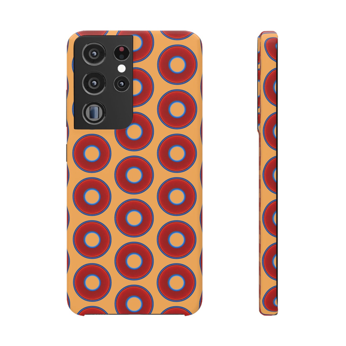 Lumpy Donut Snap Case - red vivid donut print w/creamcicle orange background
