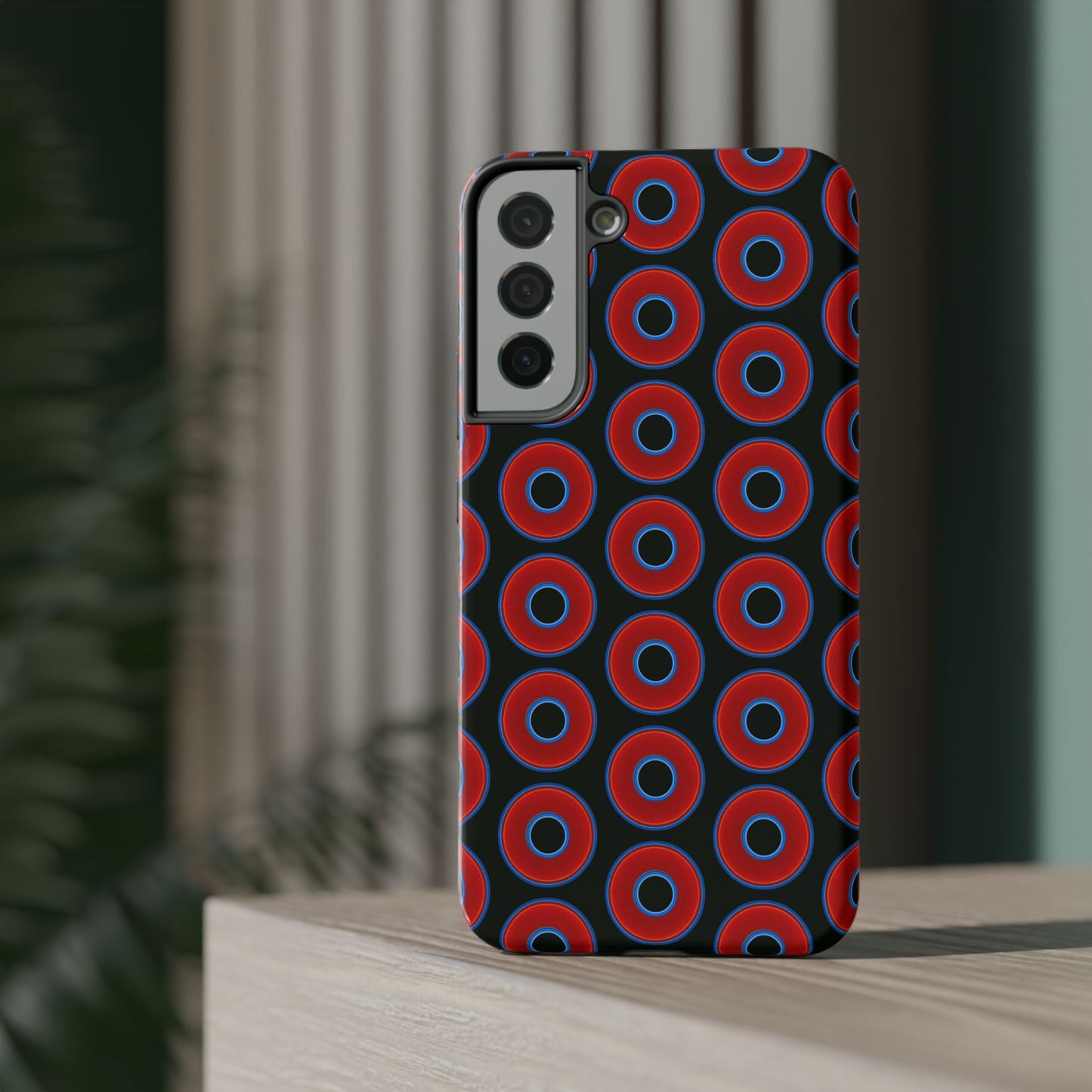 Impact-Resistant Lumpy Donut Case - red vivid donut print w/midnight moss background