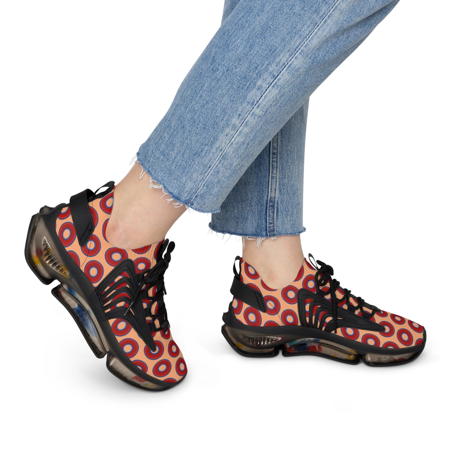 Women's Donut Kicks - red vivid donut print w/peach background