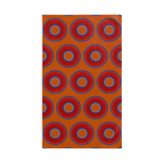 Lumpy Kitchen/Hand Towels - vivid red donuts w/dark orange background