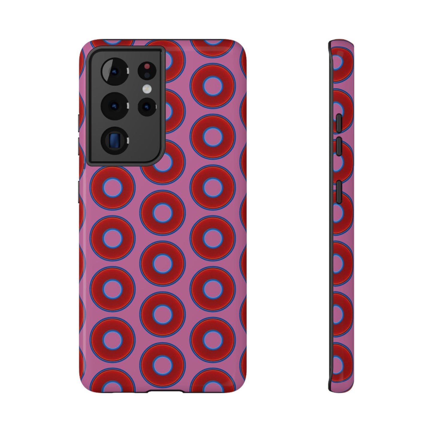 Impact-Resistant Lumpy Donut Case - red vivid donut print w/pink background