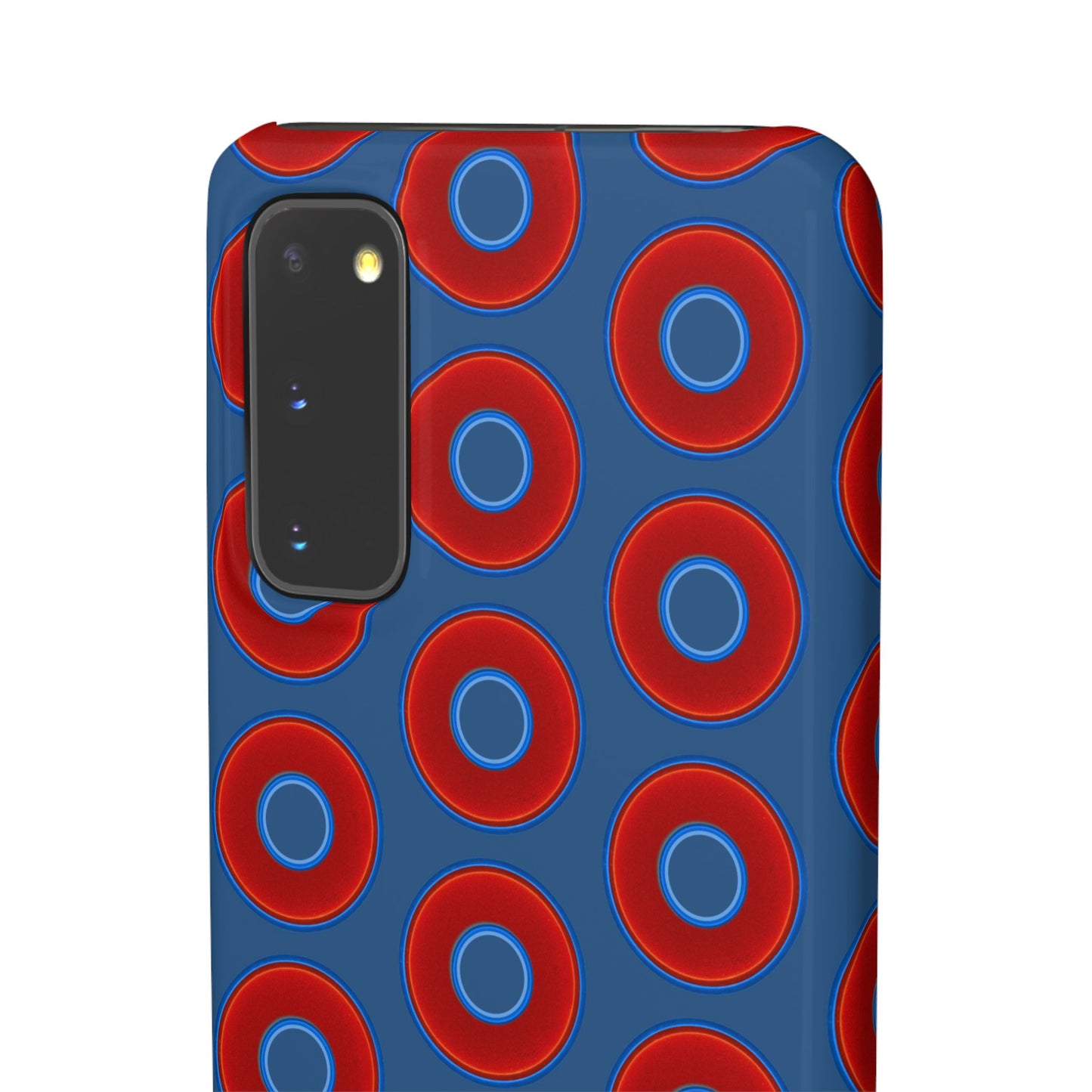Lumpy Donut Snap Case - red vivid donut print w/light navy blue background
