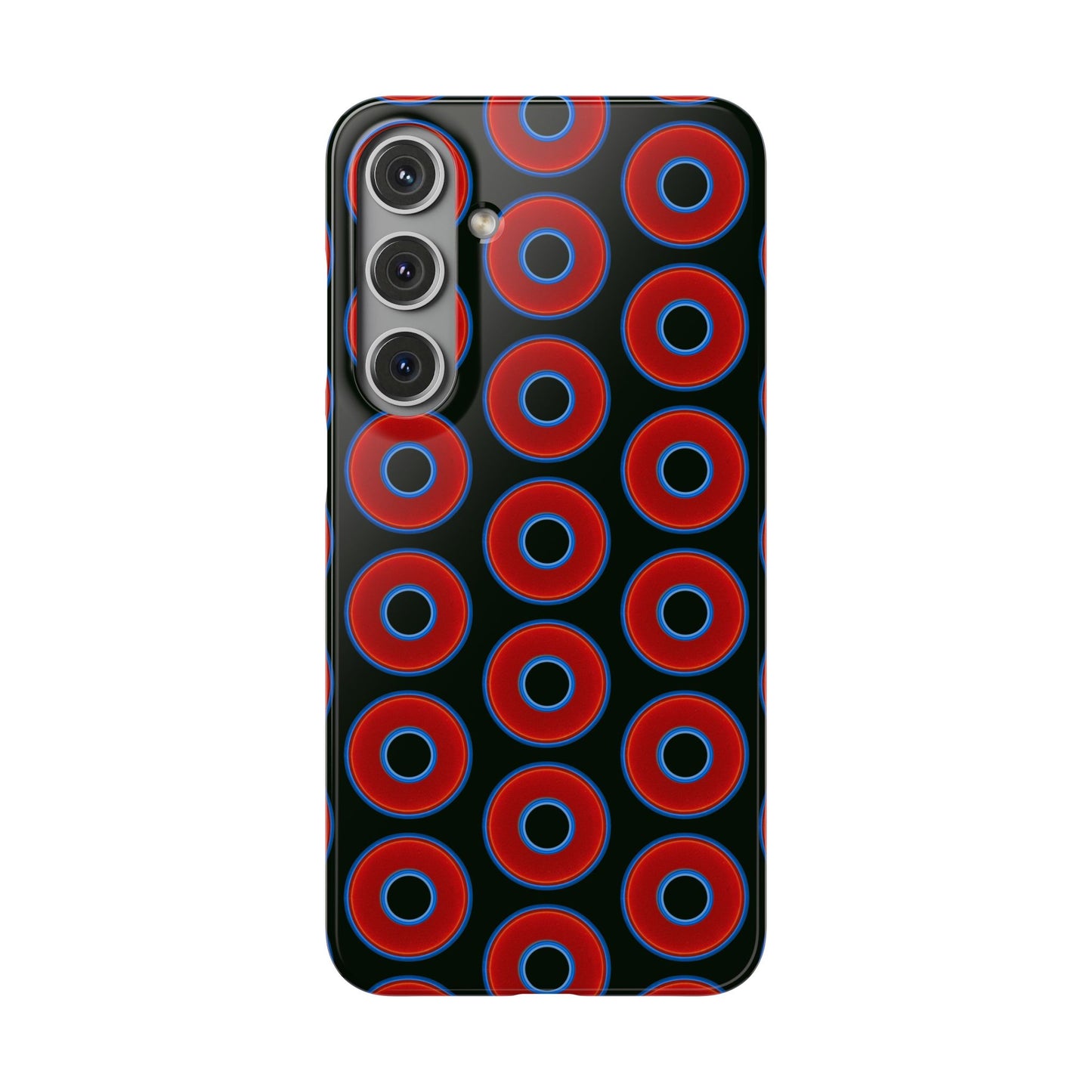 Lumpy Donut Snap Case - red vivid donut print w/midnight moss green background