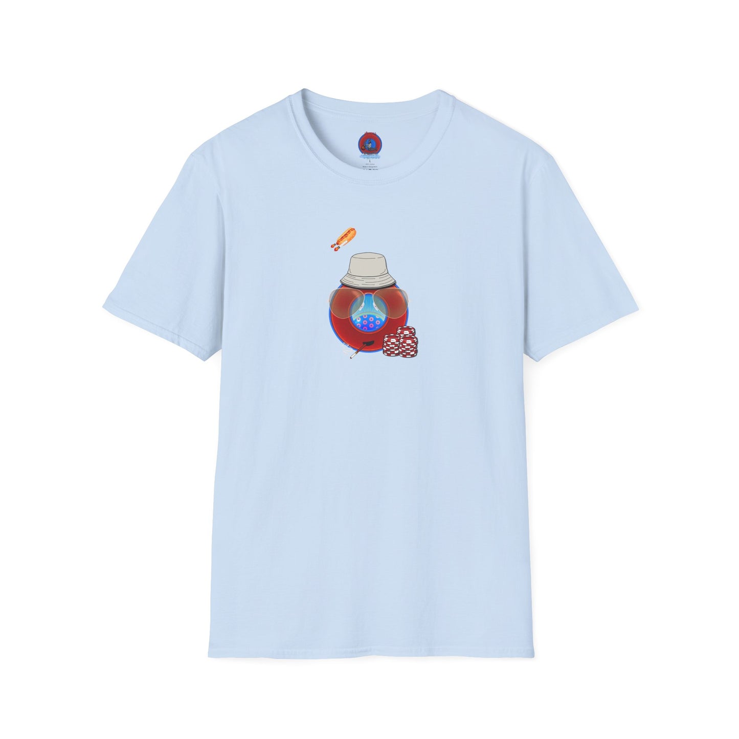 Classic Donut Tee - Unisex Soft-Style - "Gonzo Donut - Fear & Loathing in Gamehendge" -  vivid red donut w/raw dogger - variant 6