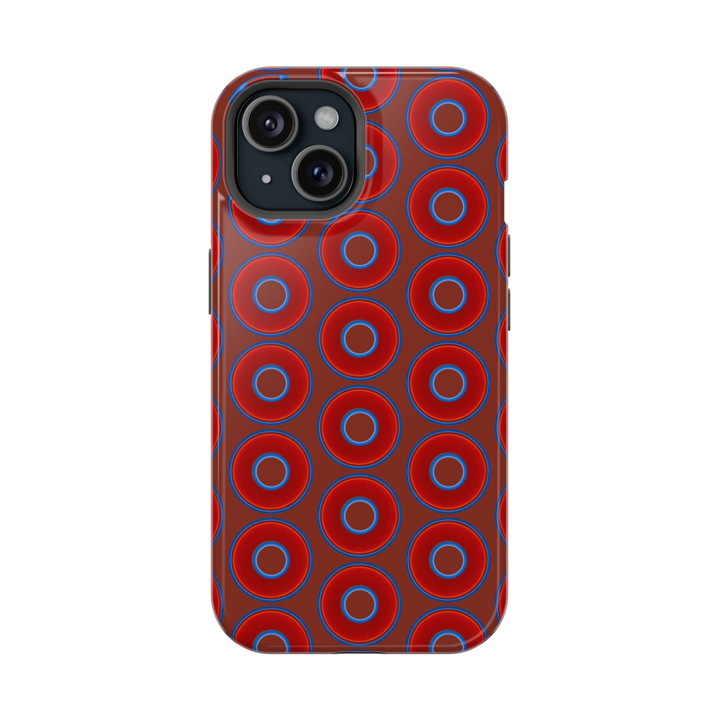 Magnetic Tough Donut Case - red vivid donut print w/burnt umber background