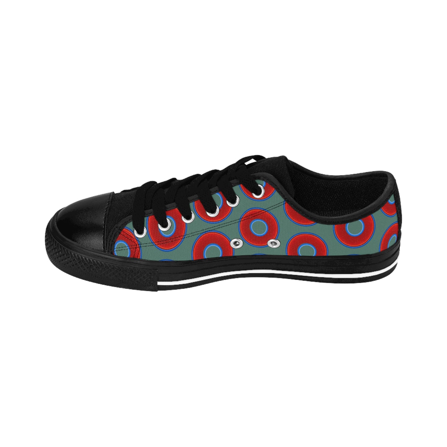 Women's Cushiony Convectors - Low Top - large red vivid donut print w/Fenway green background