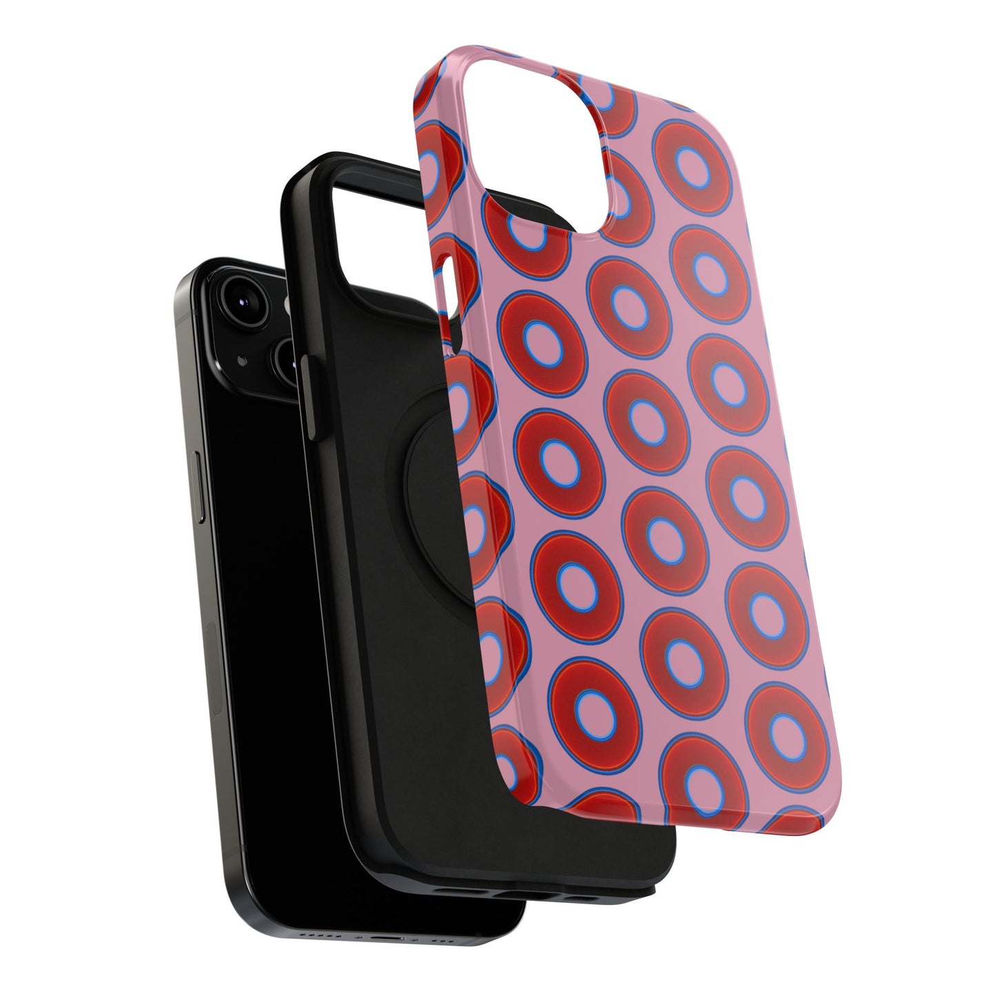 Impact-Resistant Lumpy Donut Case - red vivid donut print w/pale magenta background