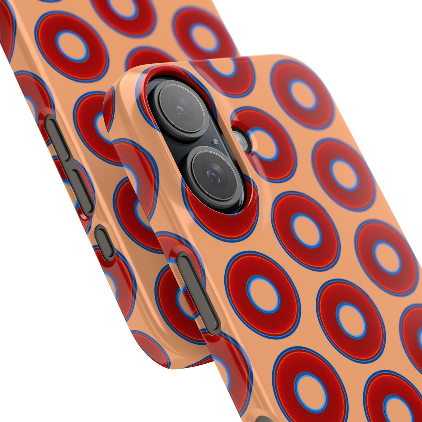Lumpy Donut Snap Case - red vivid donut print w/peach background