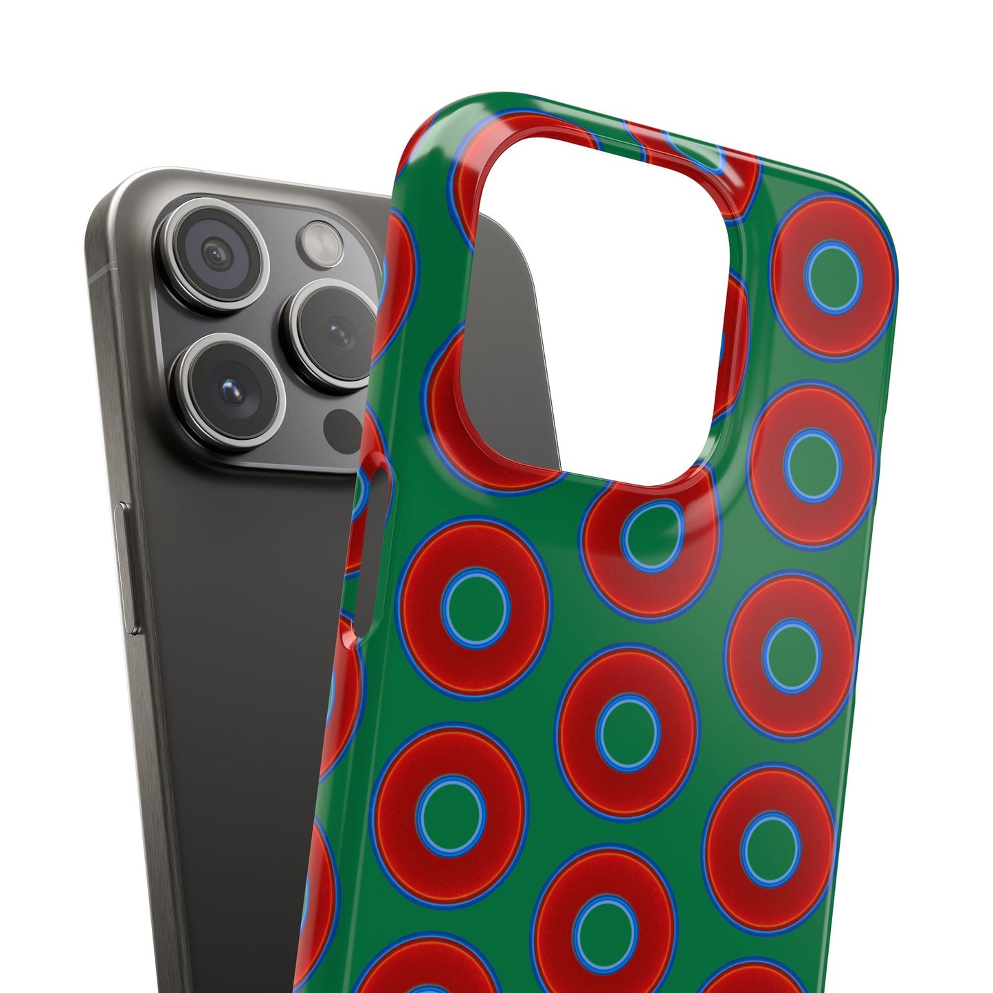 Lumpy Donut Snap Case - red vivid donut print w/green background