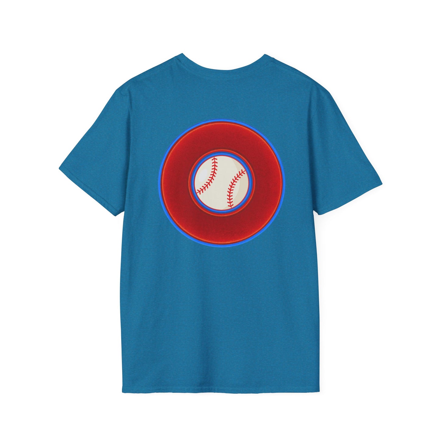Classic Donut Tee - Unisex Soft-Style - "Phenway Ballpark Donuts" - vivid red/blue donut - variant 4