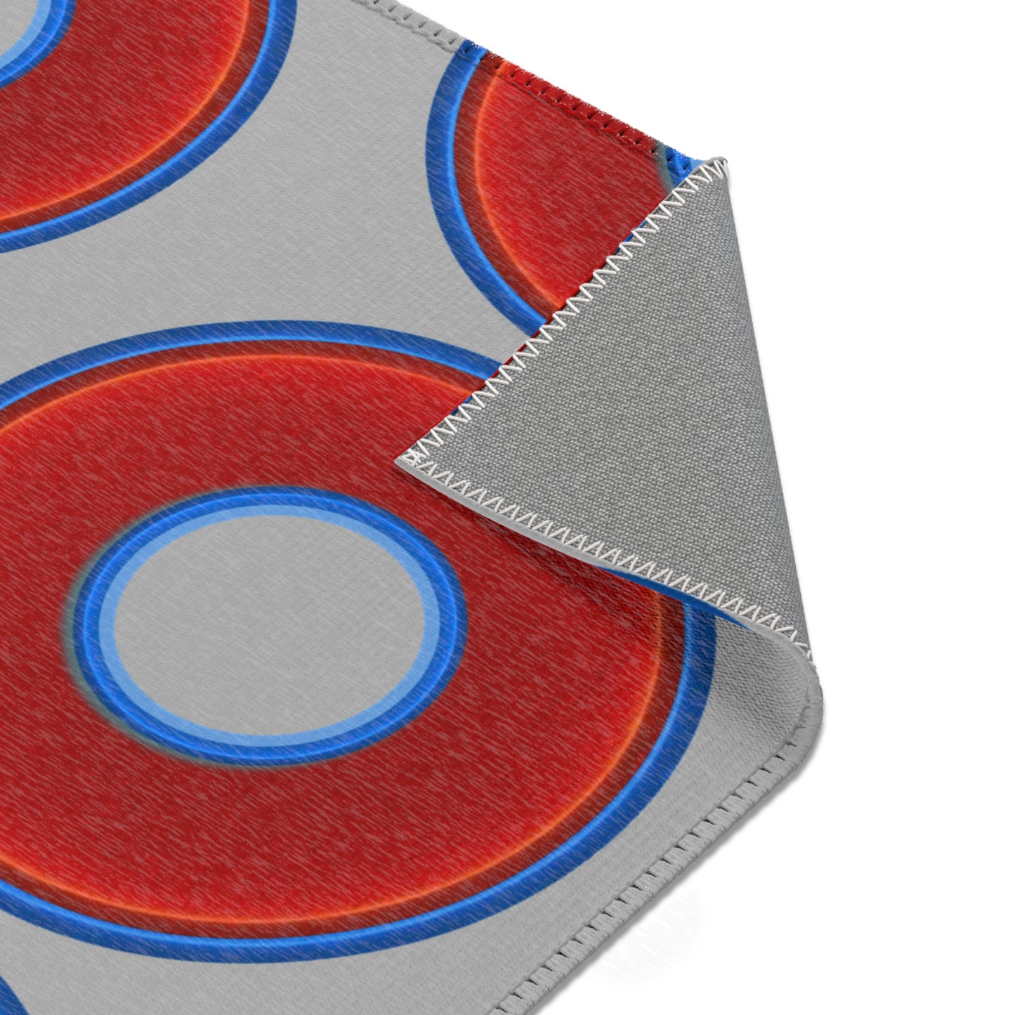 Lumpy Donut Print Rug - choice of 3 sizes - vivid red donut print w/light gray background